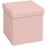 (Pink) HOMCOM Ottoman Penyimpanan Lembut Domba Lipat, 38 x 38 x 38 cm